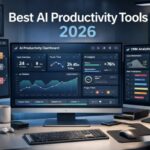 Best AI Productivity Tools dashboard showing modern AI software for workflow automation and workplace efficiency.