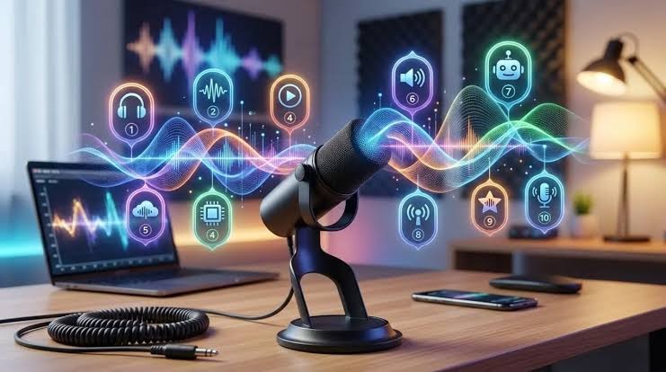 Best AI Voice Generators in 2026 comparison featuring ElevenLabs, Murf AI, PlayHT, Speechify, WellSaid Labs, LOVO AI, Resemble AI, Descript, Synthesys, and Amazon Polly for realistic AI voices, text-to-speech, voice cloning, multilingual narration, podcasts, YouTube videos, audiobooks, business, and content creation.