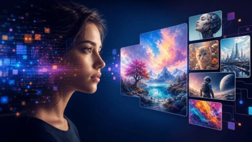Best AI Image Generators in 2026 comparison featuring Midjourney, DALL·E, Adobe Firefly, Stable Diffusion, Ideogram, Leonardo AI, Canva AI, Recraft, FLUX.1, and Playground AI creating AI art, photorealistic images, marketing graphics, logos, illustrations, product mockups, and digital designs.