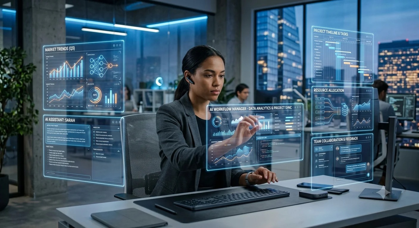 Best AI Productivity Tools in 2026 comparison featuring Notion AI, Microsoft Copilot, Google Gemini, ClickUp AI, Asana AI, Slack AI, Grammarly, Otter.ai, Fireflies.ai, and Zapier for AI-powered productivity, workflow automation, project management, collaboration, meeting transcription, knowledge management, and workplace efficiency.