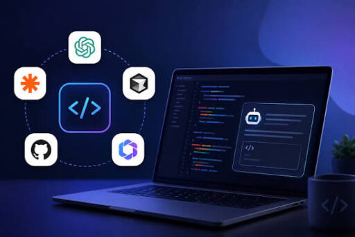 Best AI coding assistants in 2026 featuring GitHub Copilot, Cursor, Windsurf, ChatGPT, Claude, Google Gemini, Amazon Q Developer, Codeium, Tabnine, and Replit AI for AI-powered code generation, debugging, software development, web development, programming, code completion, and developer productivity.