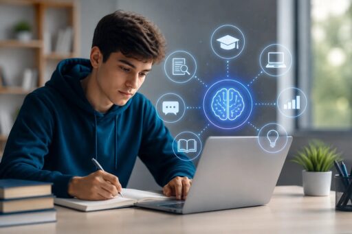 Best AI tools for students in 2026 featuring ChatGPT, Google Gemini, Claude, Notion AI, Grammarly, Perplexity, Canva, Quizlet, Otter.ai, and Wolfram Alpha for studying, research, homework, note-taking, exam preparation, and academic productivity.